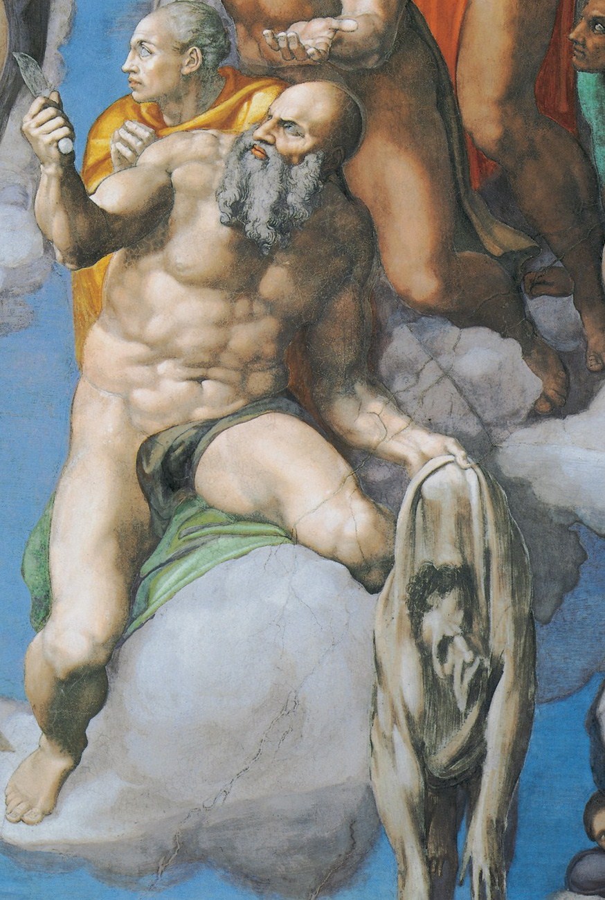 Dettaglio di San Bartolomeo e autoritratto di Michelangelo